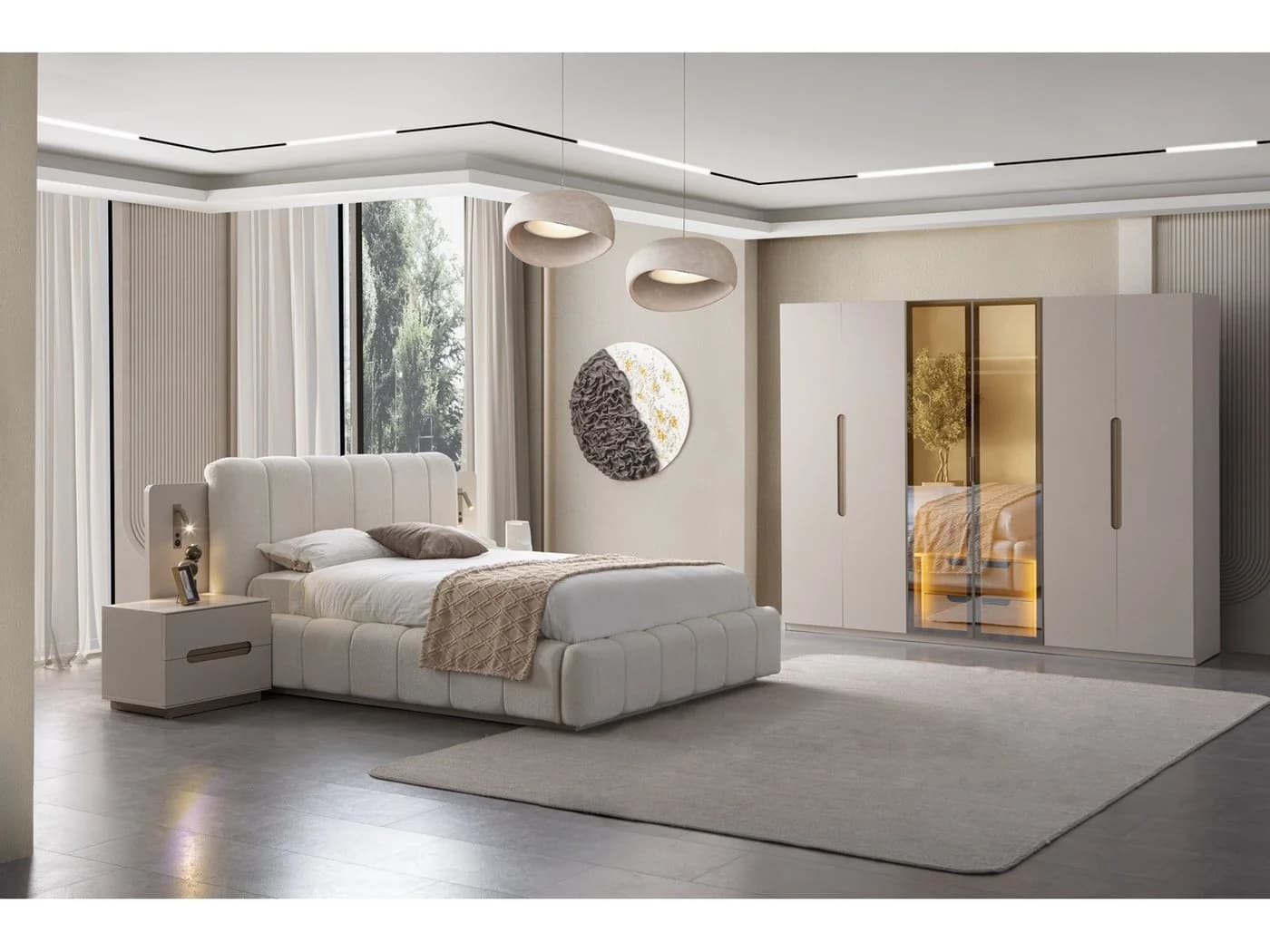 Villa Möbel Schlafzimmer-Set Maldiv 5-tlg. Bett Kleiderschrank Kommode