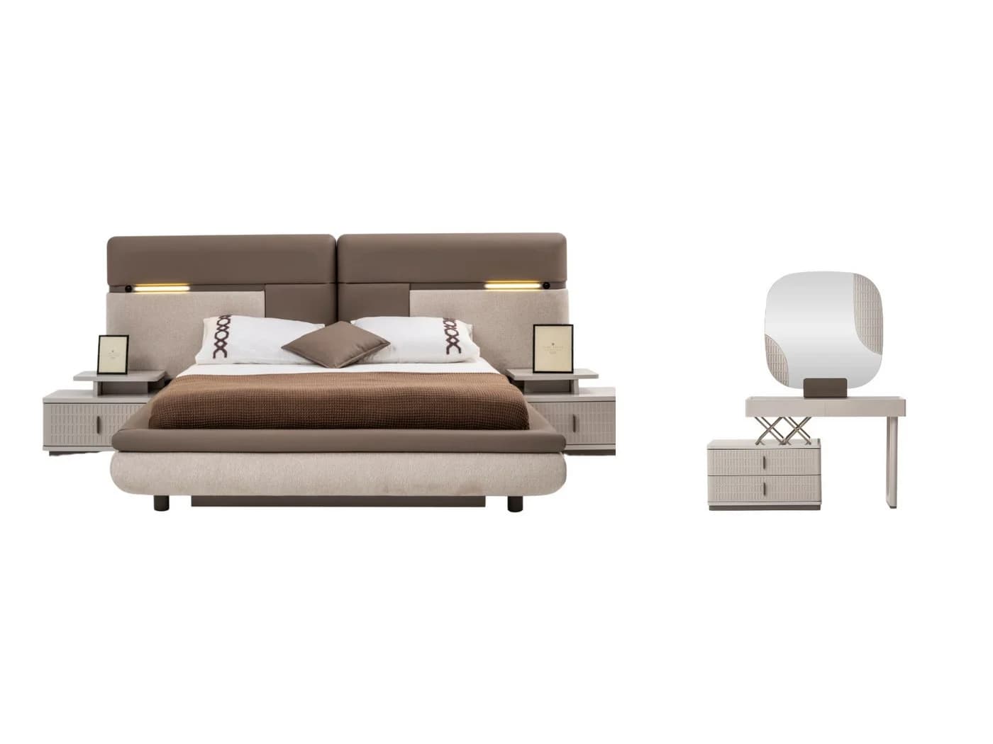 Villa Möbel Schlafzimmer-Set Roenesans 4-tlg. Beige Braun mit LED-Bett - Bild 2