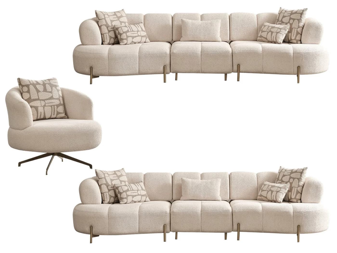 Villa Möbel Polstergarnitur Vega Sofa Set Bouclé Creme Antikgold - Bild 2