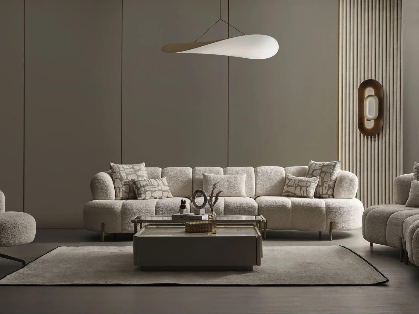 Villa Möbel Polstergarnitur Vega Sofa Set Bouclé Creme Antikgold - Bild 3