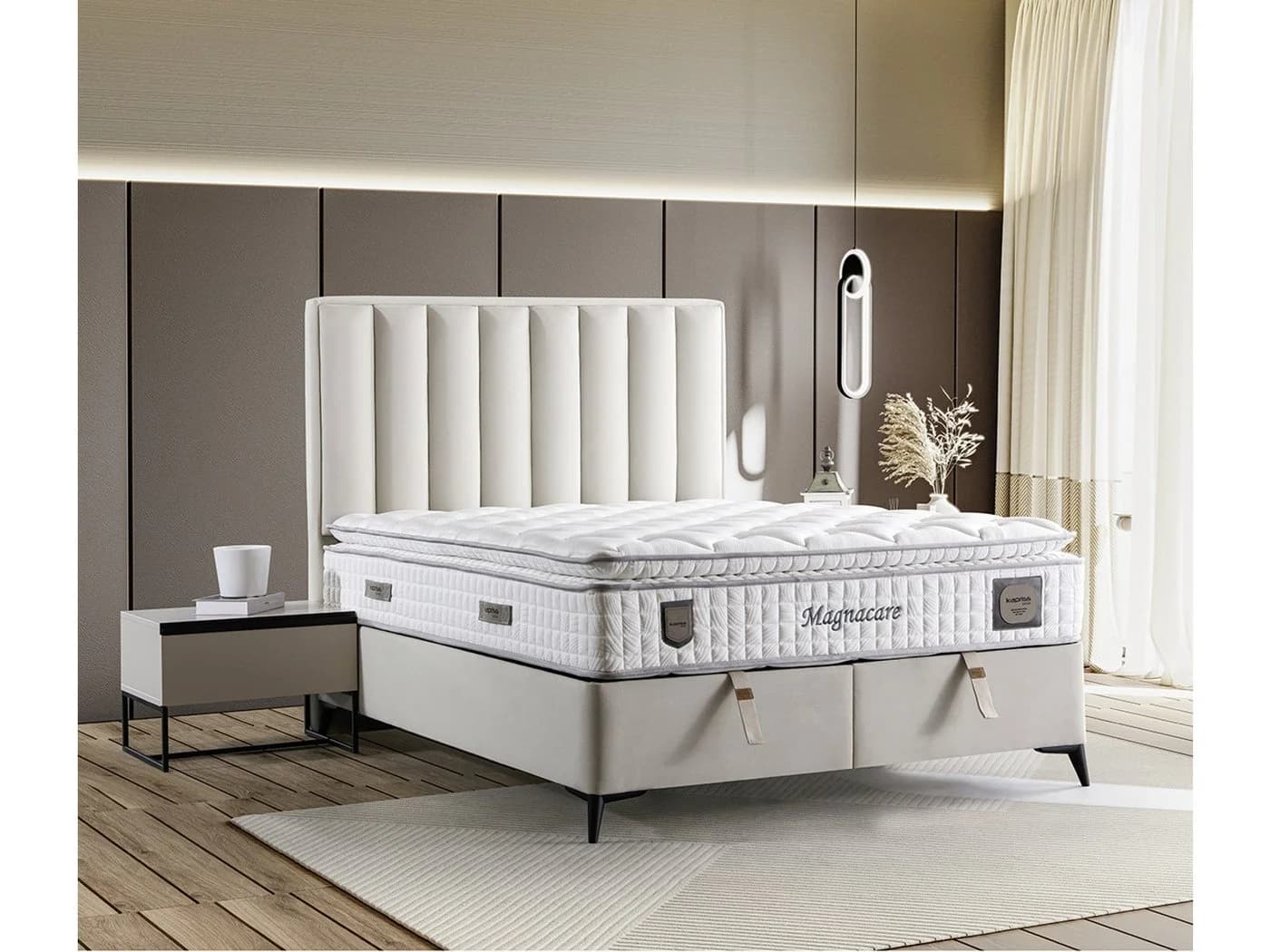 Villa Möbel Boxspringbett Magnecare mit Bettkasten und hohem Kopfteil