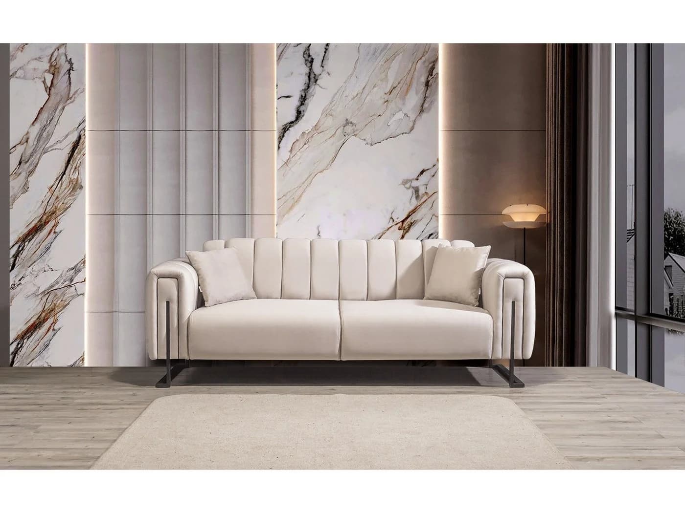 Villa Möbel Sofa Bianca 2-Sitzer Beige Samt mit Relaxfunktion