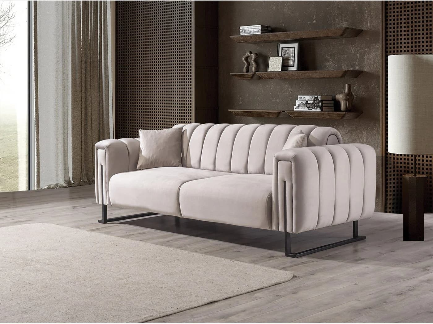 Villa Möbel Sofa Bianca 2-Sitzer Beige Samt mit Relaxfunktion - Bild 3