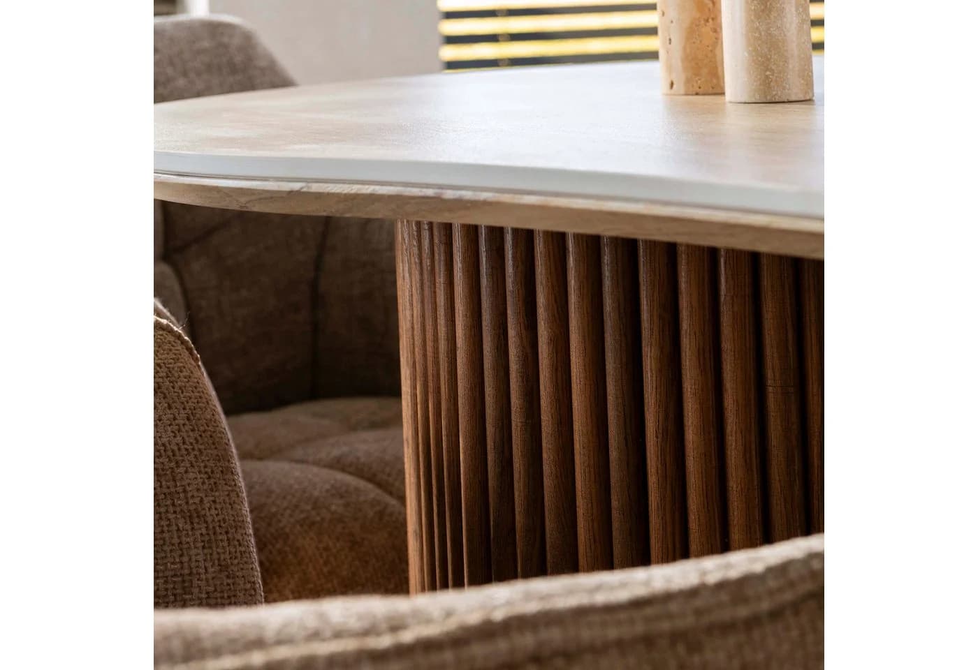 Villa Möbel Esstisch Romano Nierenförmig 3D Keramik Travertin Optik Beige - Bild 4