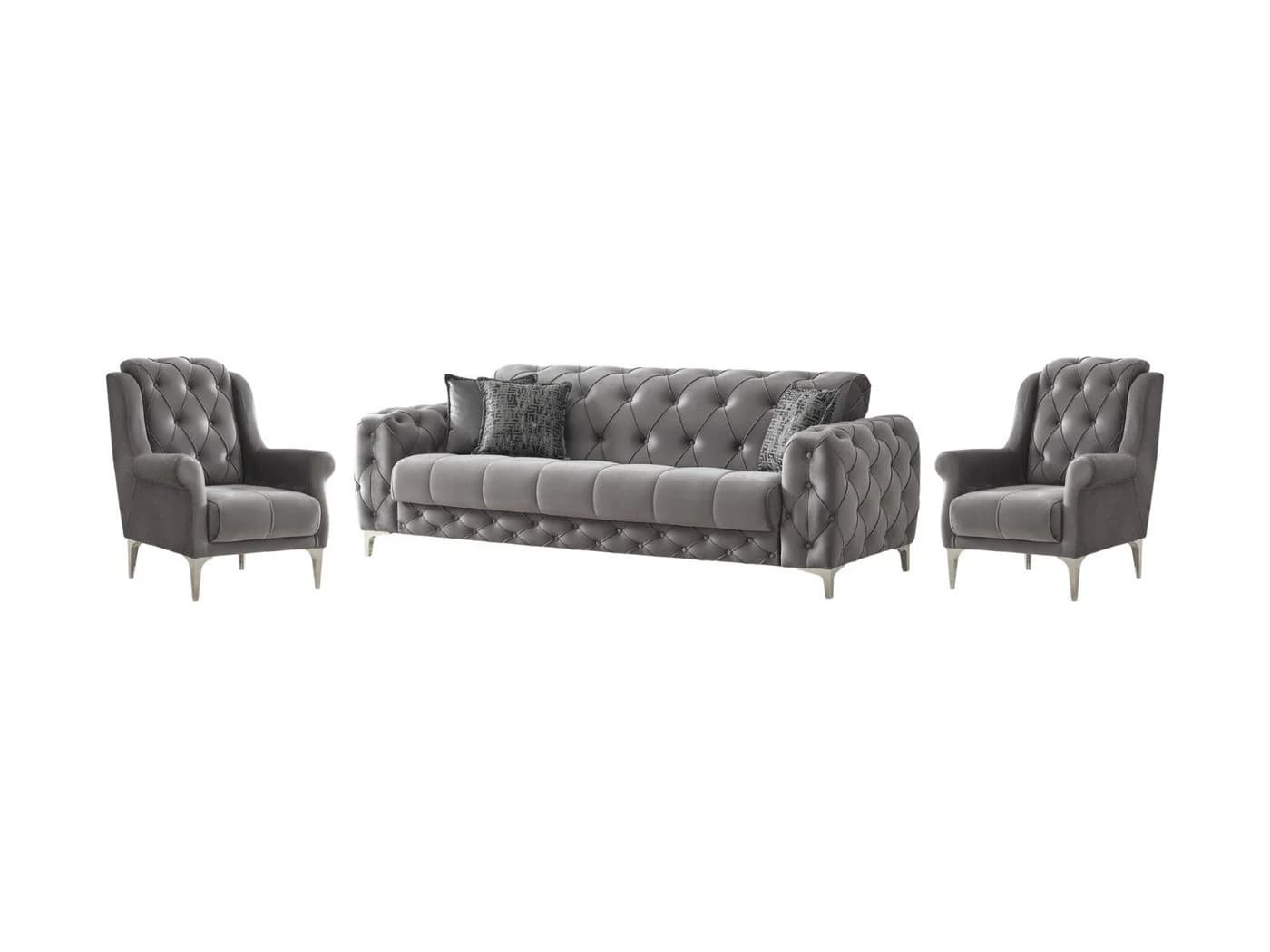 Villa Möbel Polstergarnitur Acelya Grau 3-tlg. Sofa Set mit Schlaffunktion - Bild 2