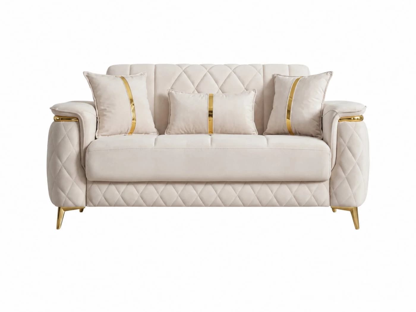 Villa Möbel Sofa Pasadena 2-Sitzer Beige Samt Schlaffunktion - Bild 2