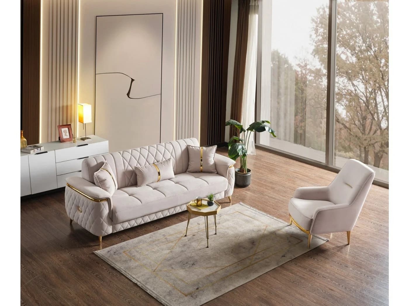 Villa Möbel Sofa Pasadena 2-Sitzer Beige Samt Schlaffunktion - Bild 5