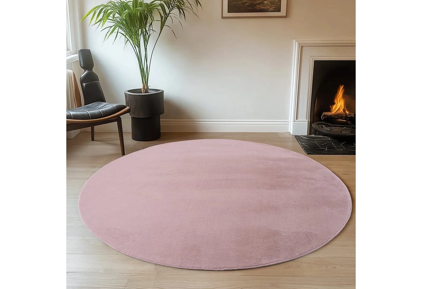 Villa Möbel Joyeno Kurzflor Teppich Rosa Rund 12 mm
