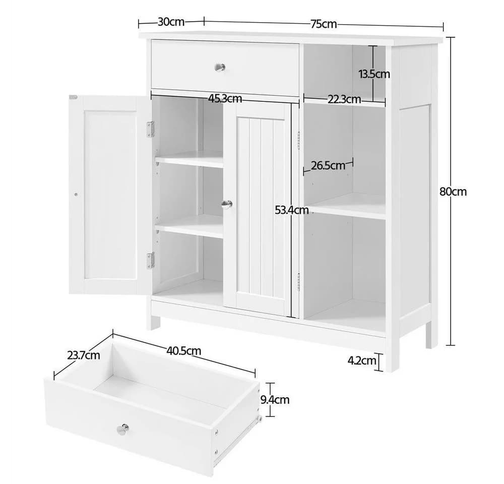 Yaheetech Badezimmerschrank Weiß mit Schublade & verstellbaren Böden - Bild 4