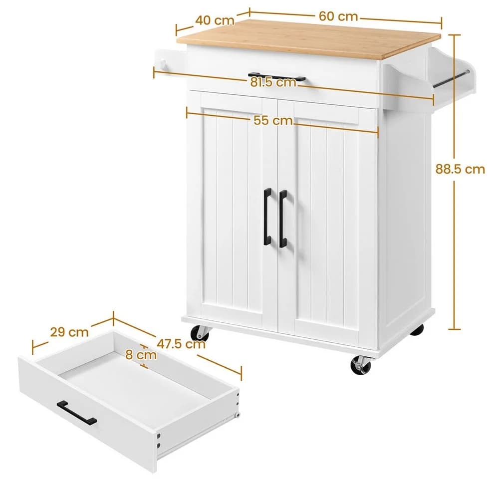 Yaheetech Küchenwagen Weiß mit Schublade & 3 Schrank - Bild 4