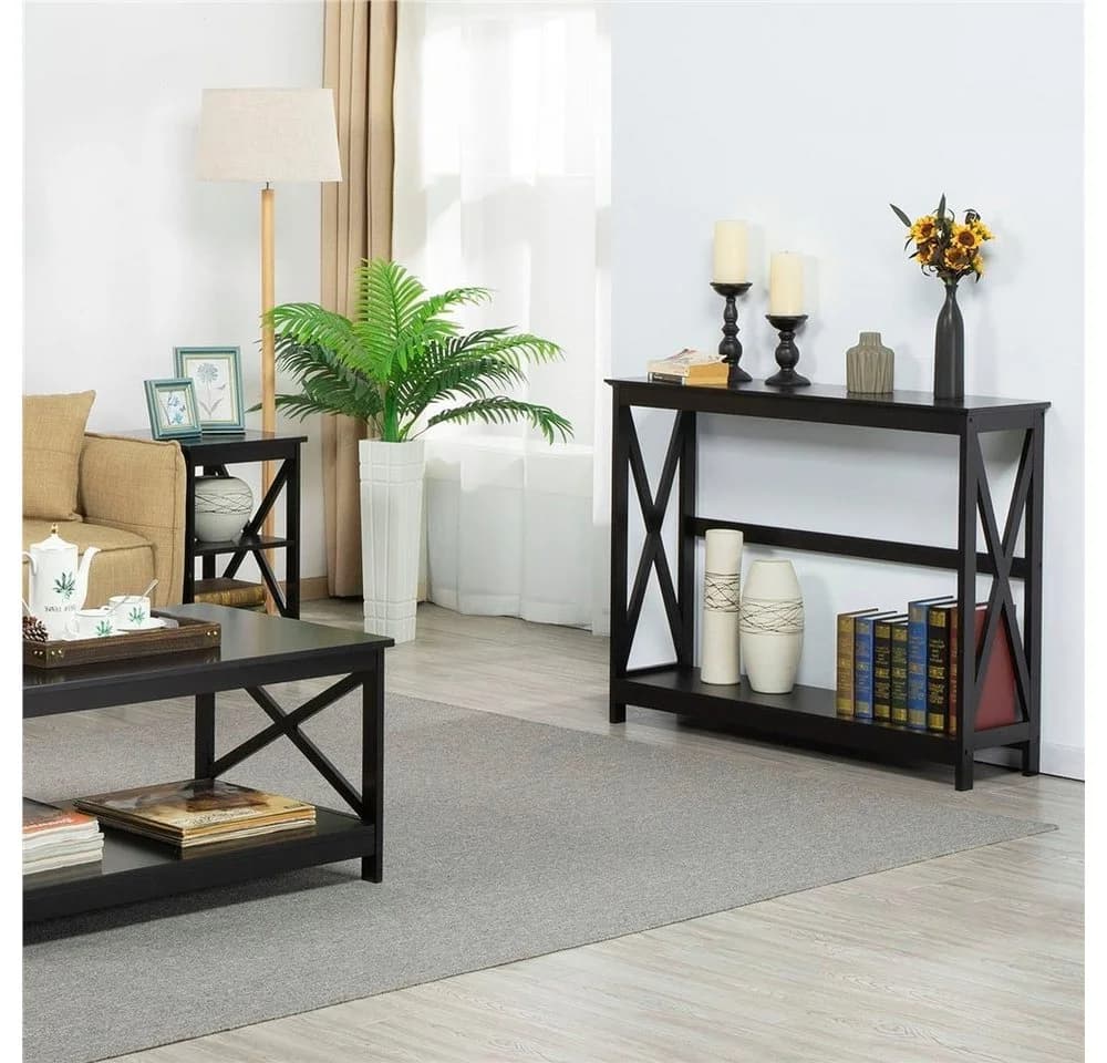 Yaheetech Konsolentisch Schwarz 2-Ebenen MDF Flurtisch - Bild 4