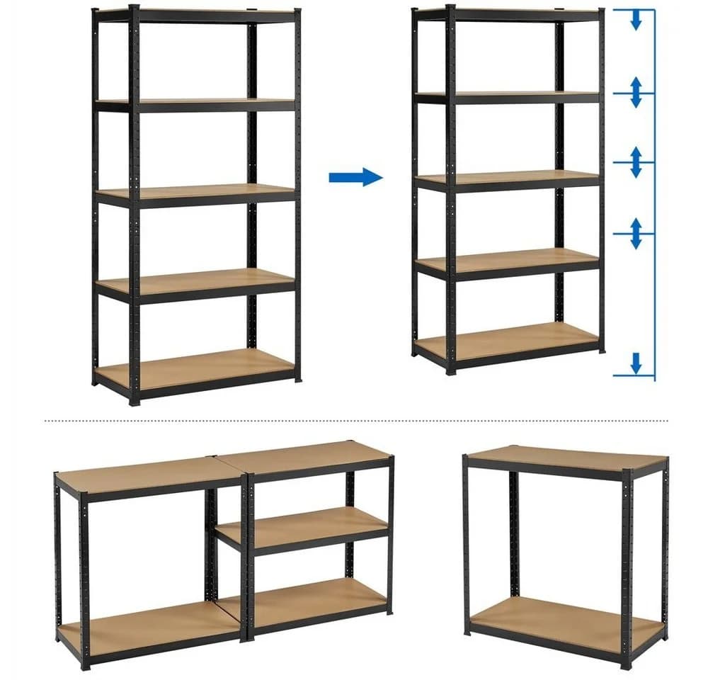 Yaheetech Schwerlastregal 5 Böden Schwarz MDF Metall