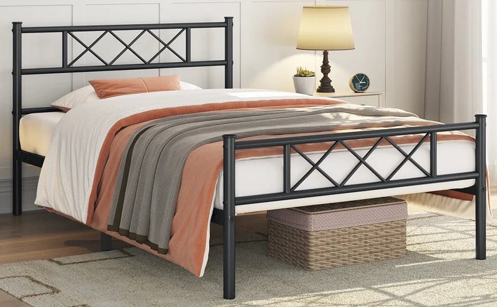 Yaheetech Metallbett mit Lattenrost, Bettrahmen mit Kopfteil, für Schlafzimmer, 90/140 cm (B) - Bild 2