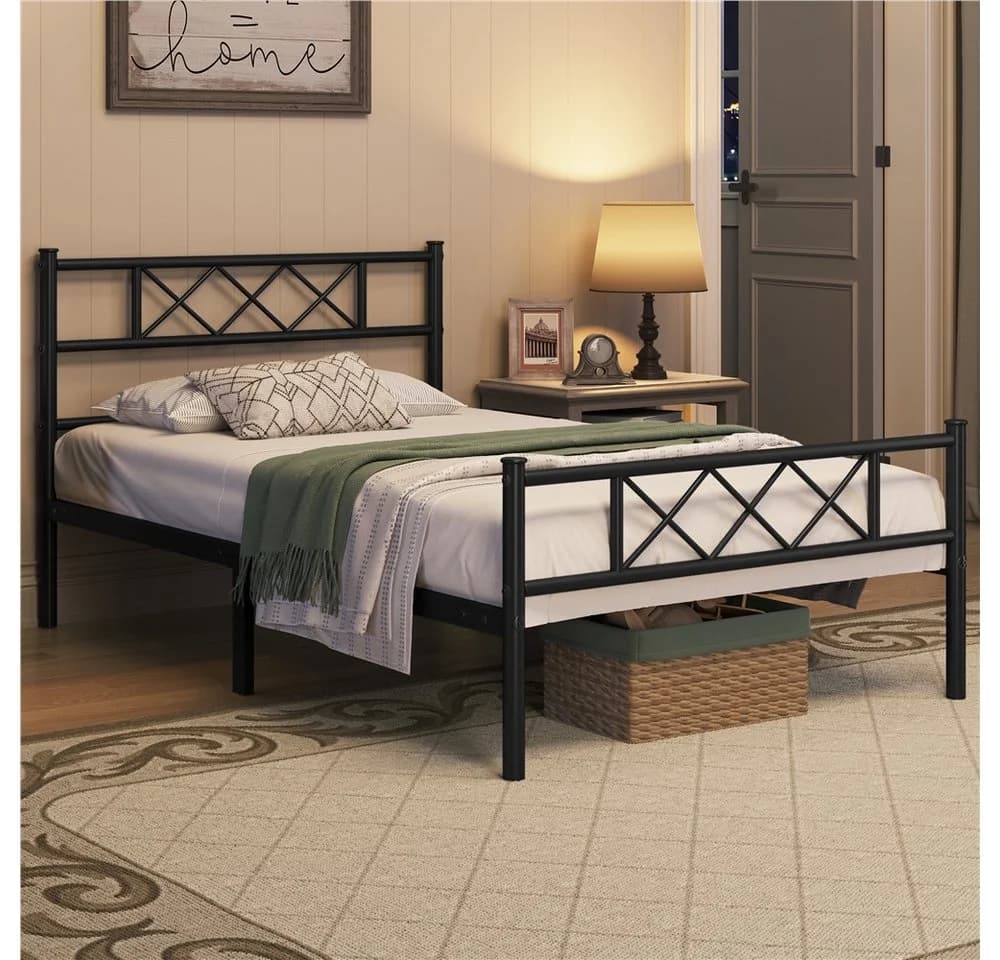 Yaheetech Metallbett mit Lattenrost, Bettrahmen mit Kopfteil, für Schlafzimmer, 90/140 cm (B) - Bild 3