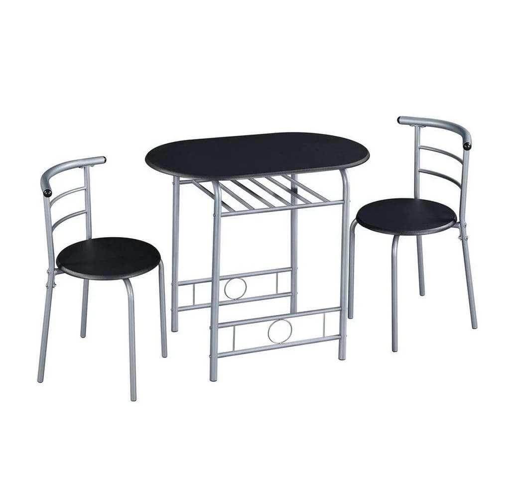 Yaheetech Esszimmer-Set 3-teilig Schwarz mit Ablagefach - Bild 2