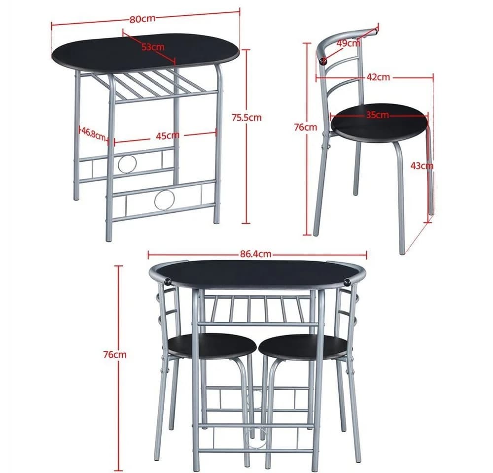 Yaheetech Esszimmer-Set 3-teilig Schwarz mit Ablagefach - Bild 4