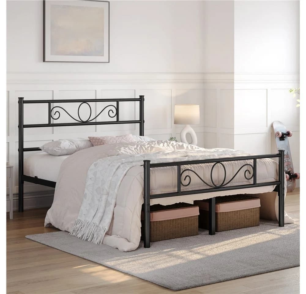 Yaheetech Metallbett mit Kopfteil Schwarz Industrieller Stil - Bild 2