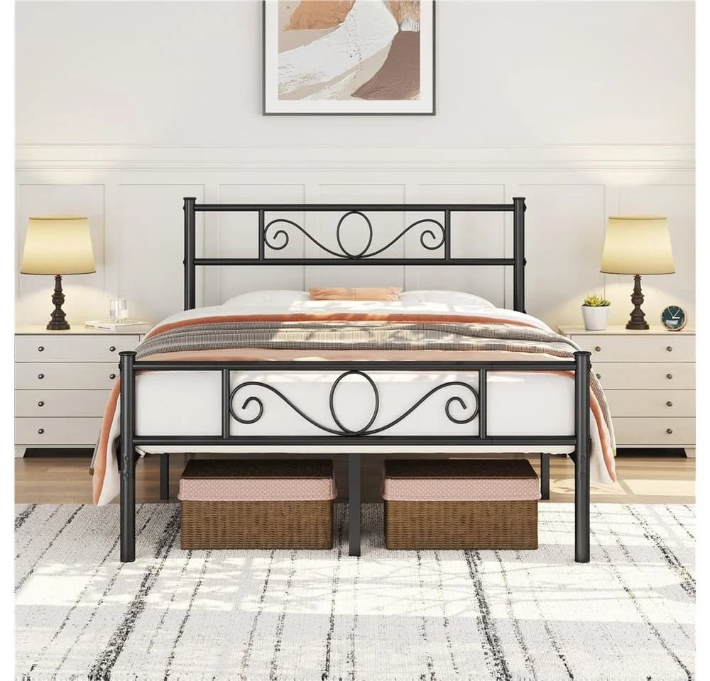 Yaheetech Metallbett mit Kopfteil Schwarz Industrieller Stil - Bild 3