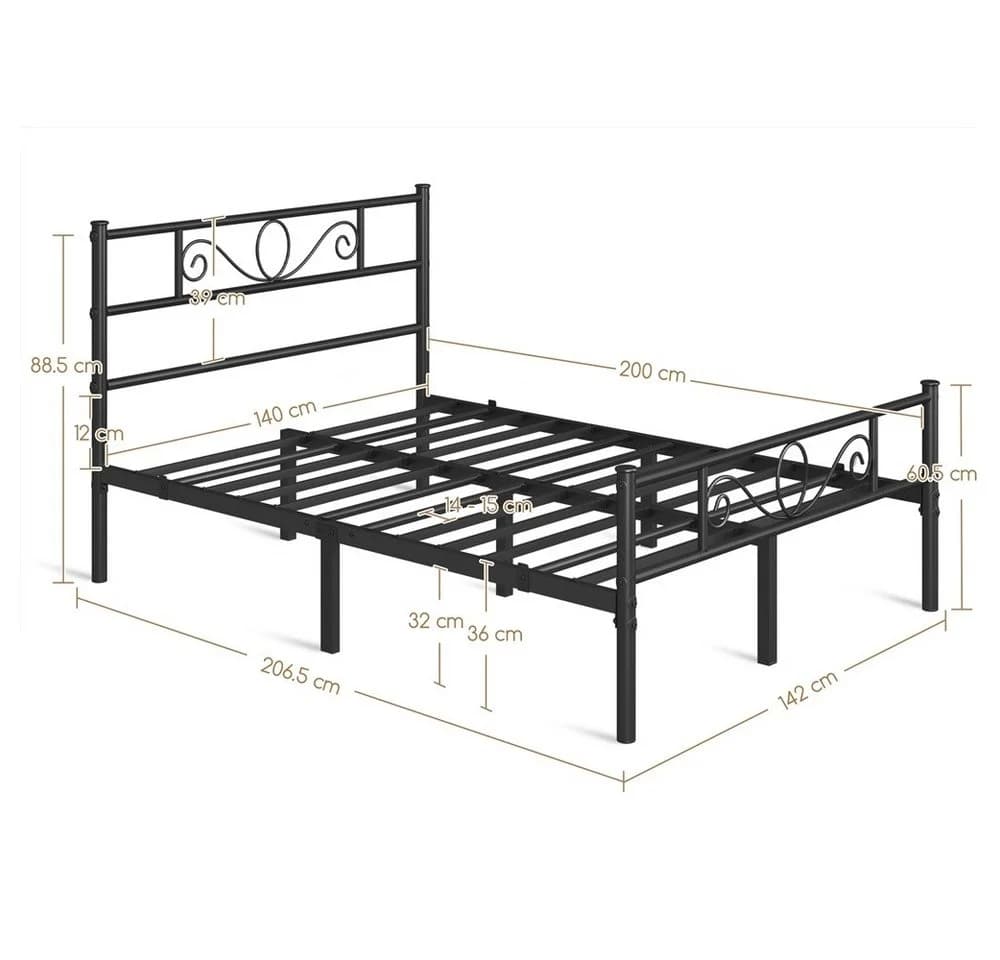Yaheetech Metallbett mit Kopfteil Schwarz Industrieller Stil - Bild 4
