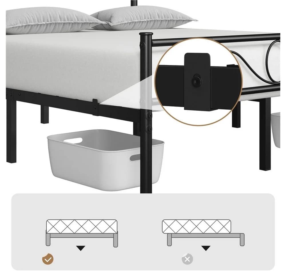 Yaheetech Metallbett mit Kopfteil Schwarz Industrieller Stil - Bild 5