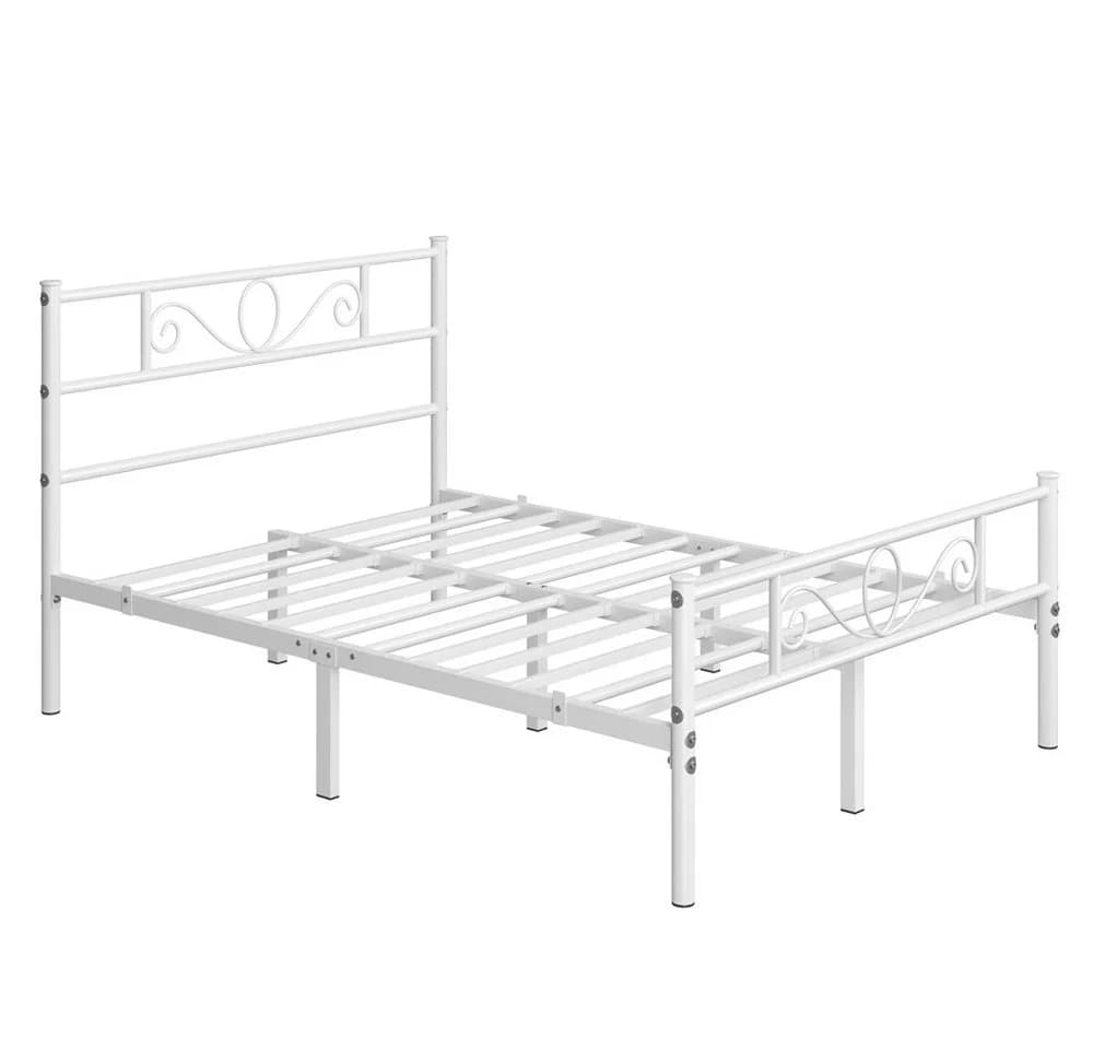 Yaheetech Metallbett mit Kopfteil Weiß Industrieller Stil