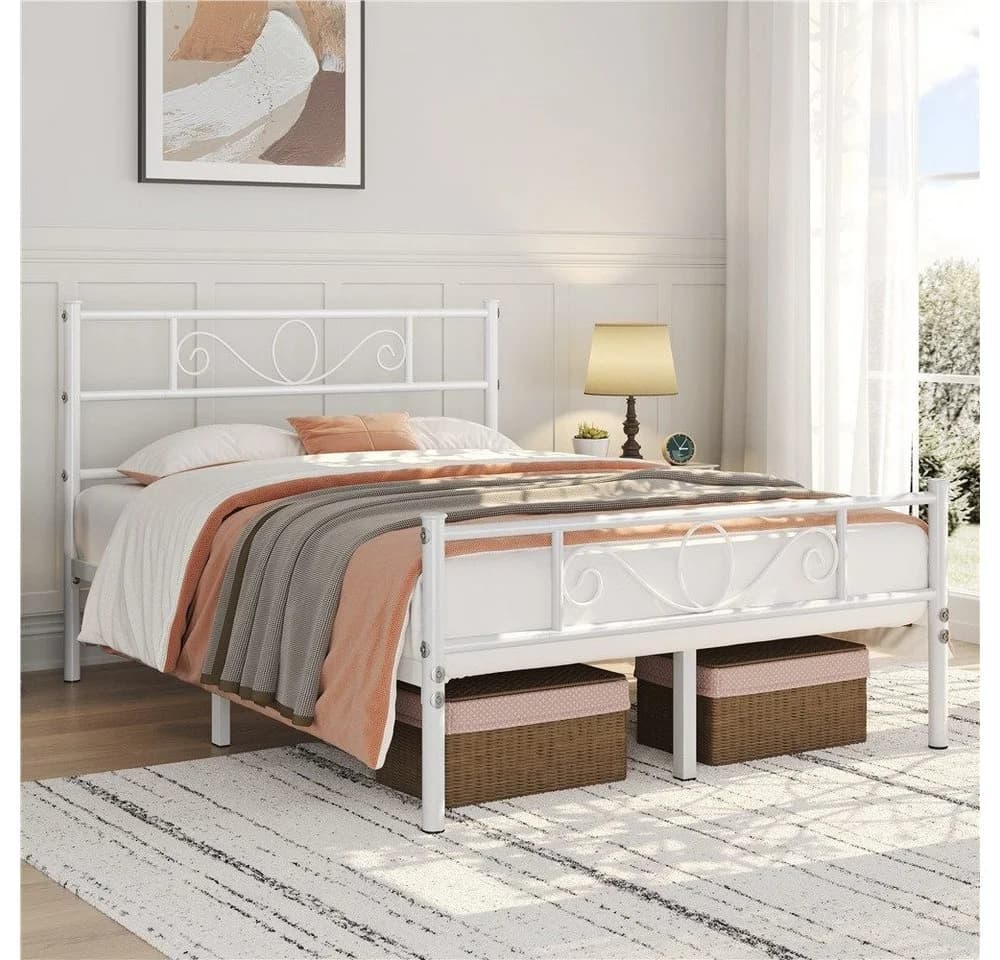 Yaheetech Metallbett mit Kopfteil Weiß Industrieller Stil - Bild 2