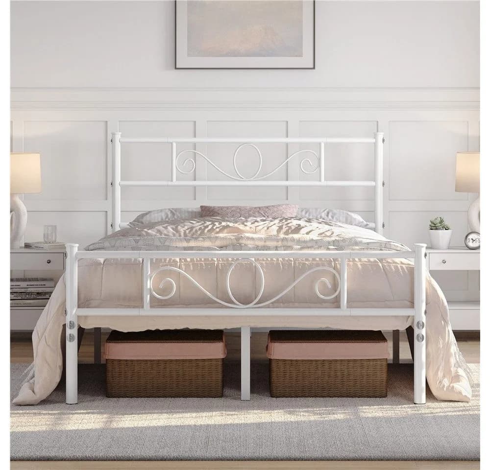 Yaheetech Metallbett mit Kopfteil Weiß Industrieller Stil - Bild 3