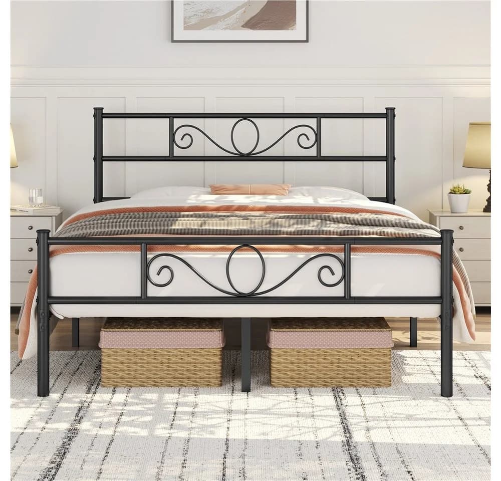 Yaheetech Metallbettgestell mit Kopfteil, Einzelbett/Doppelbett Metallbettrahmen, 90-160 cm (B) - Bild 3