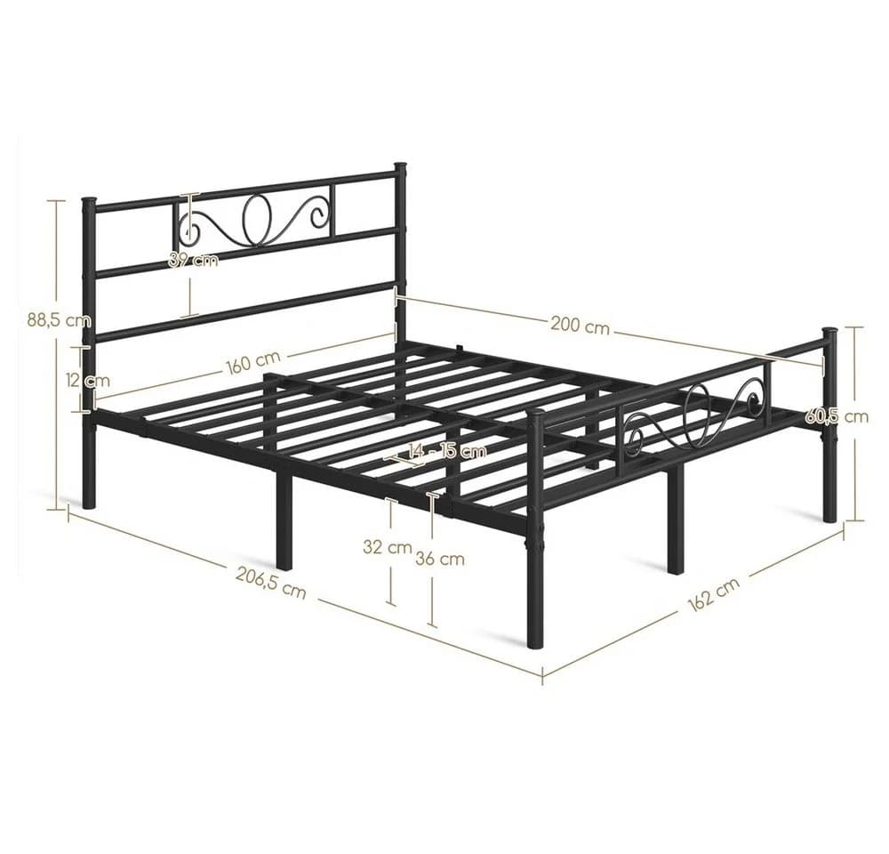 Yaheetech Metallbettgestell mit Kopfteil, Einzelbett/Doppelbett Metallbettrahmen, 90-160 cm (B) - Bild 4