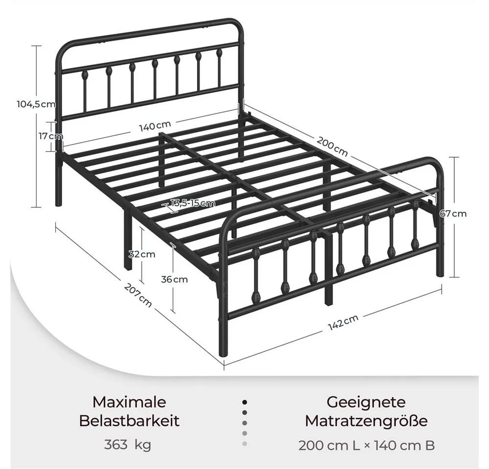 Yaheetech Metallbettgestell Retro-Stil Schwarz - Bild 4