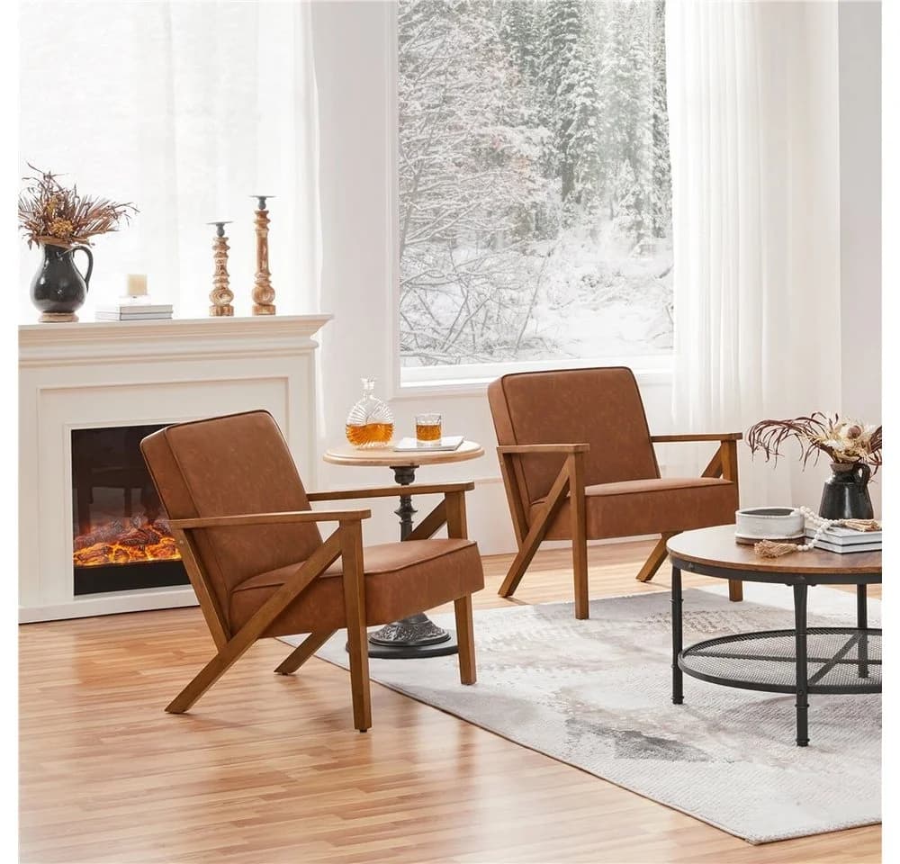 Yaheetech Relaxsessel Vintage Kunstleder Loungesessel Hellbraun