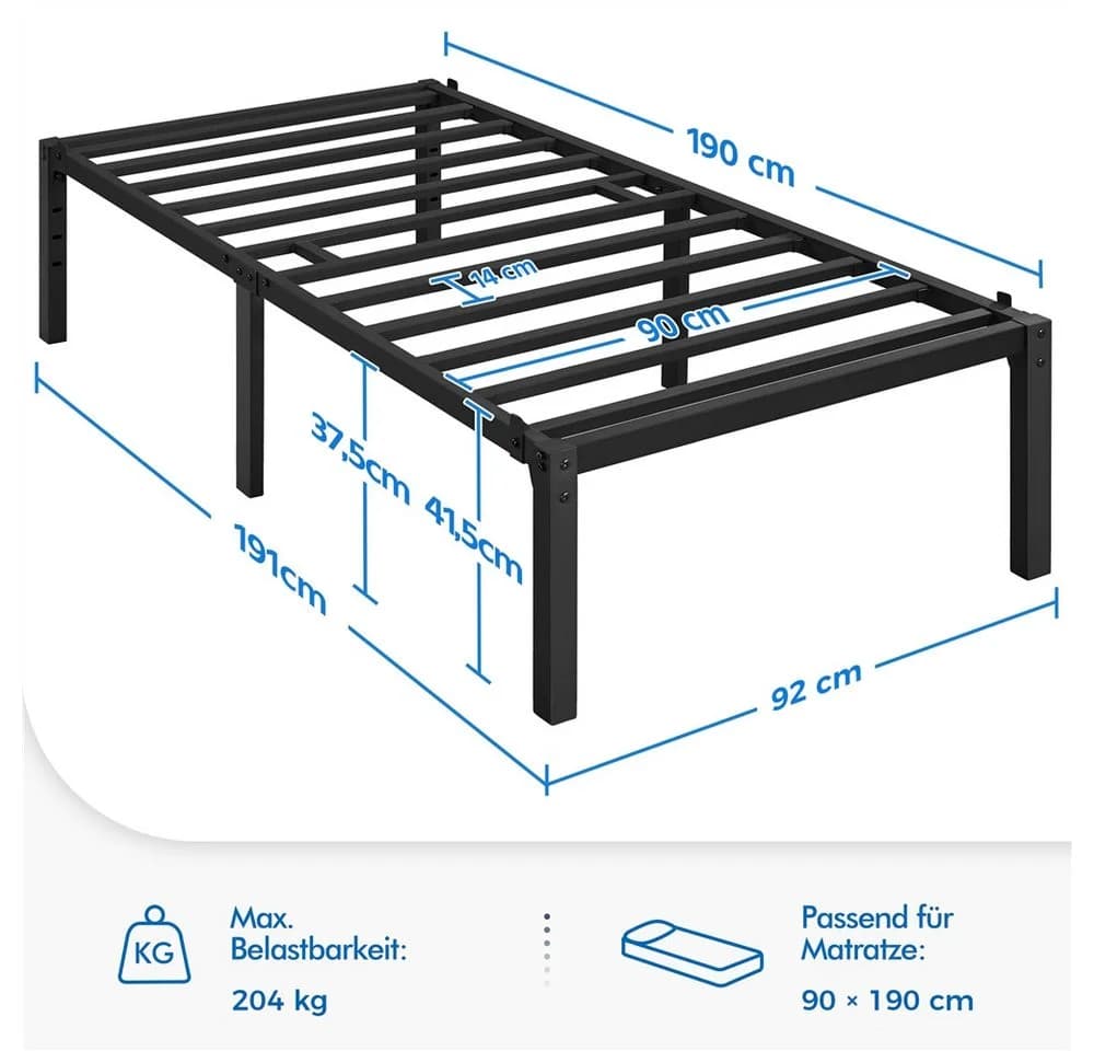 Yaheetech Metallbett 90x190/90x200/140x200/160x200 cm, Bettrahmen 36/41 cm H mit Lattenrost, Bettgestell aus Metall - Bild 4