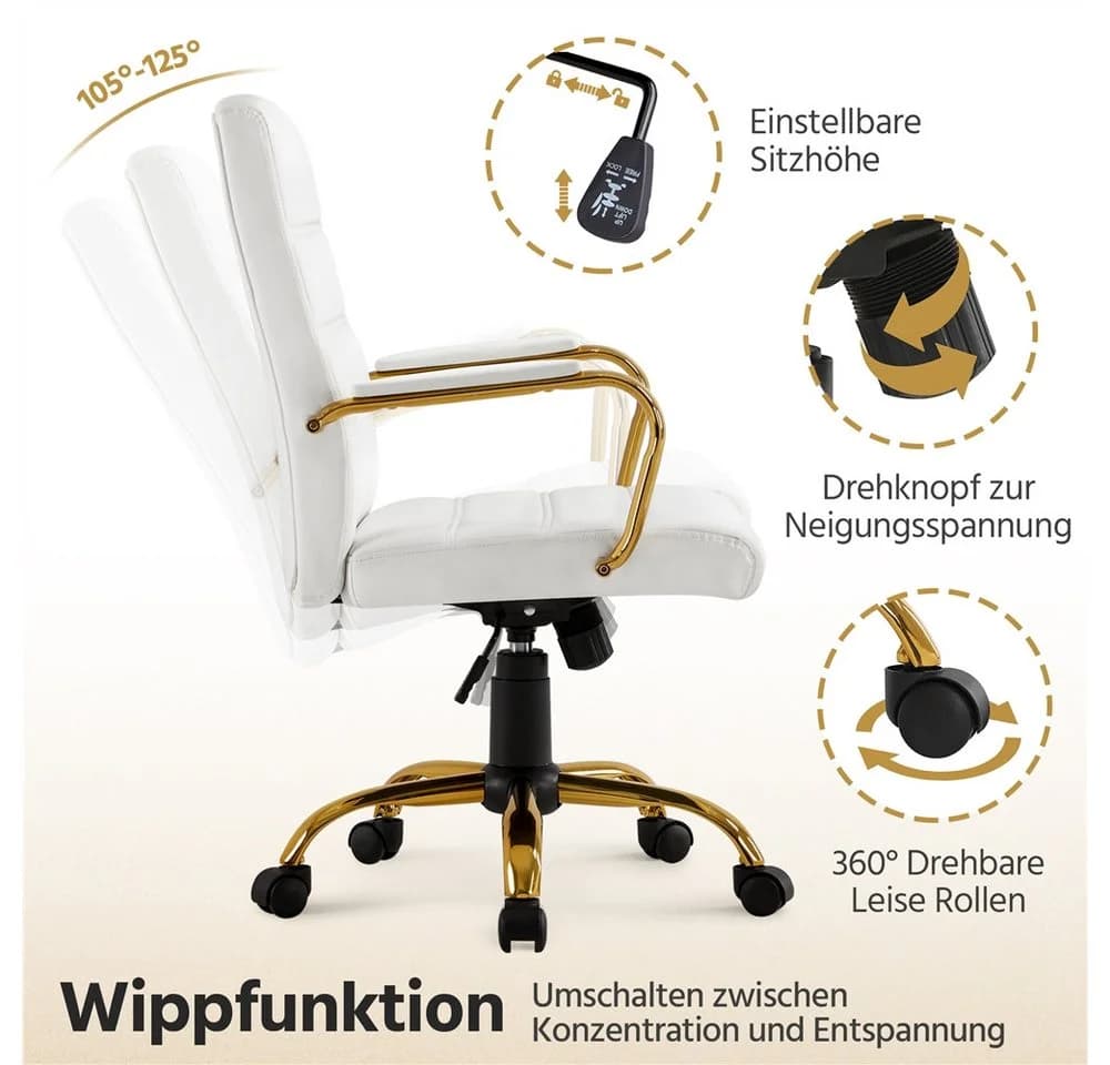Yaheetech Bürodrehstuhl Weiß mit Wippfunktion und Gaslift - Bild 5