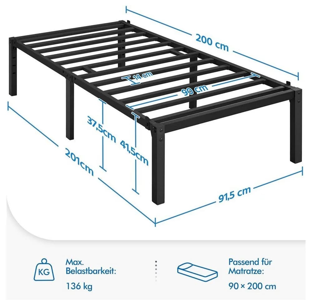 Yaheetech Metallbett mit Lattenrost Schwarz Industrieller Stil - Bild 4