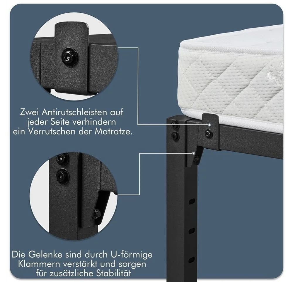 Yaheetech Metallbett mit Lattenrost Schwarz Industrieller Stil - Bild 5