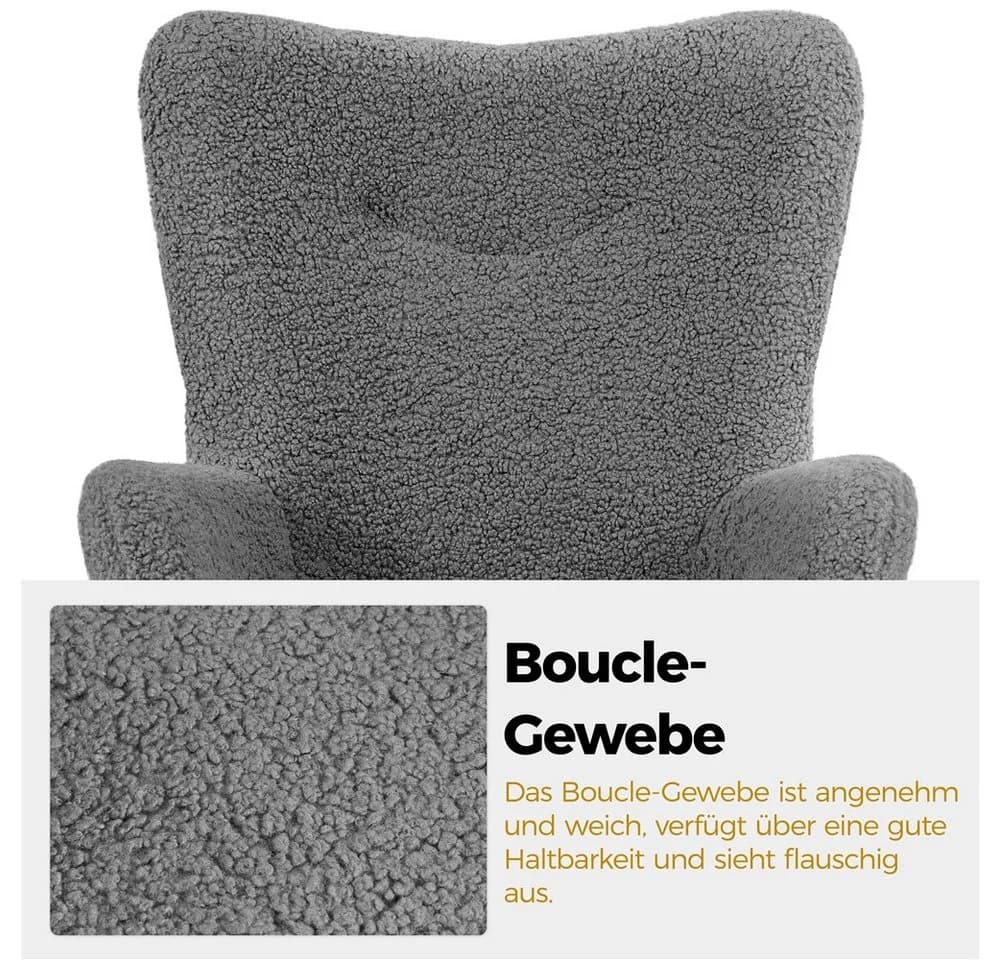 Yaheetech Relaxsessel Ohrensessel mit Hocker Grau Boucle-Gewebe - Bild 5