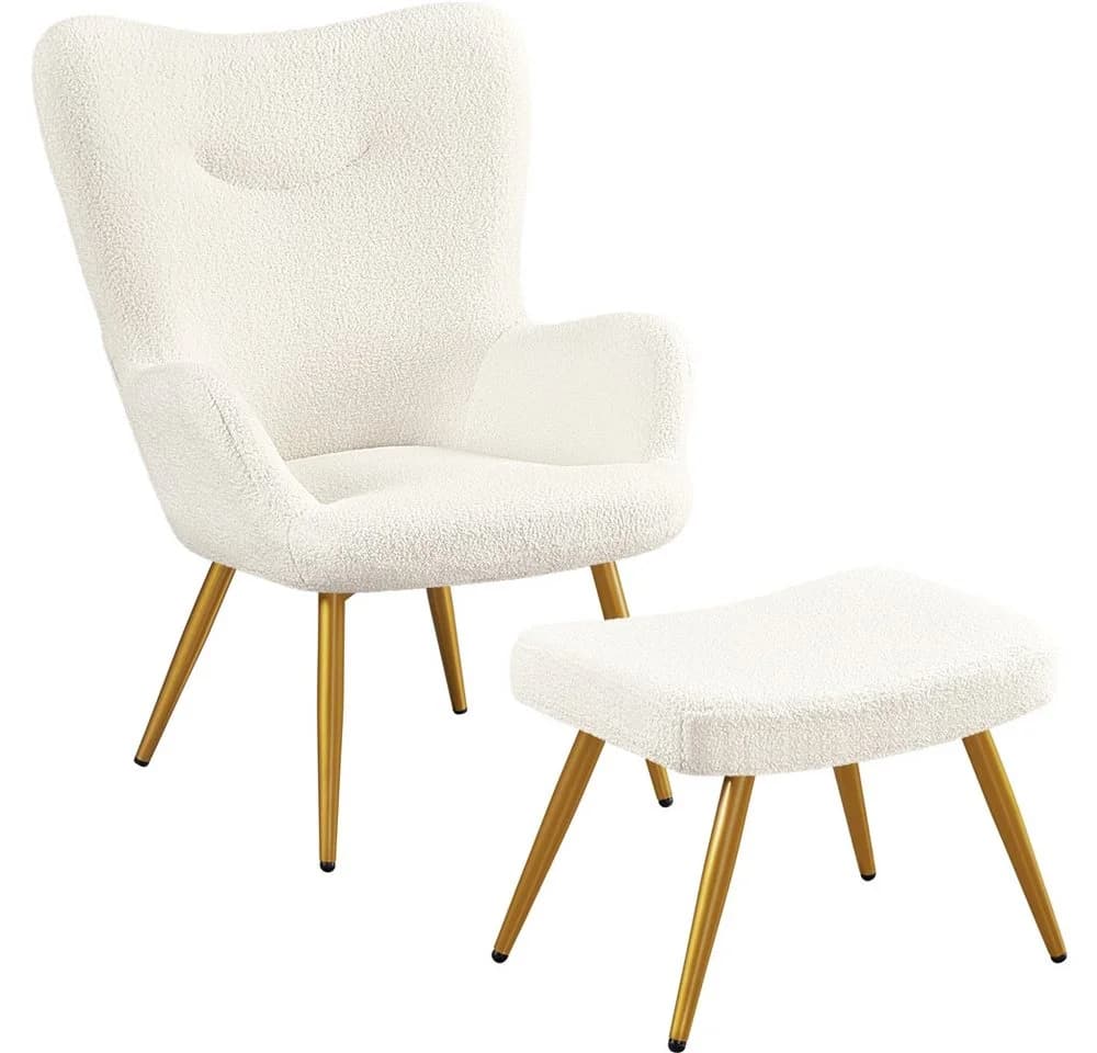 Yaheetech Relaxsessel mit Hocker, Elfenbein, Klappbare Rückenlehne - Bild 2