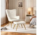 Yaheetech Relaxsessel mit Hocker, Elfenbein, Klappbare Rückenlehne Bild 3