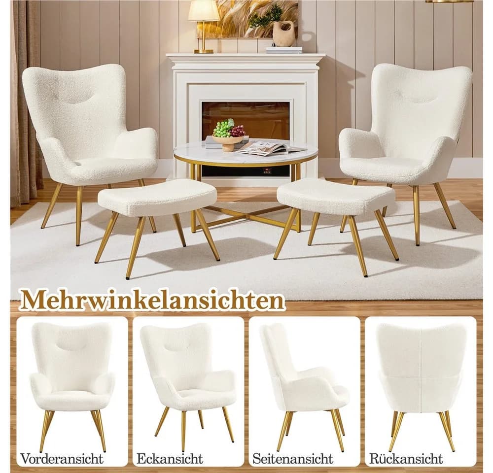 Yaheetech Relaxsessel mit Hocker, Elfenbein, Klappbare Rückenlehne - Bild 5