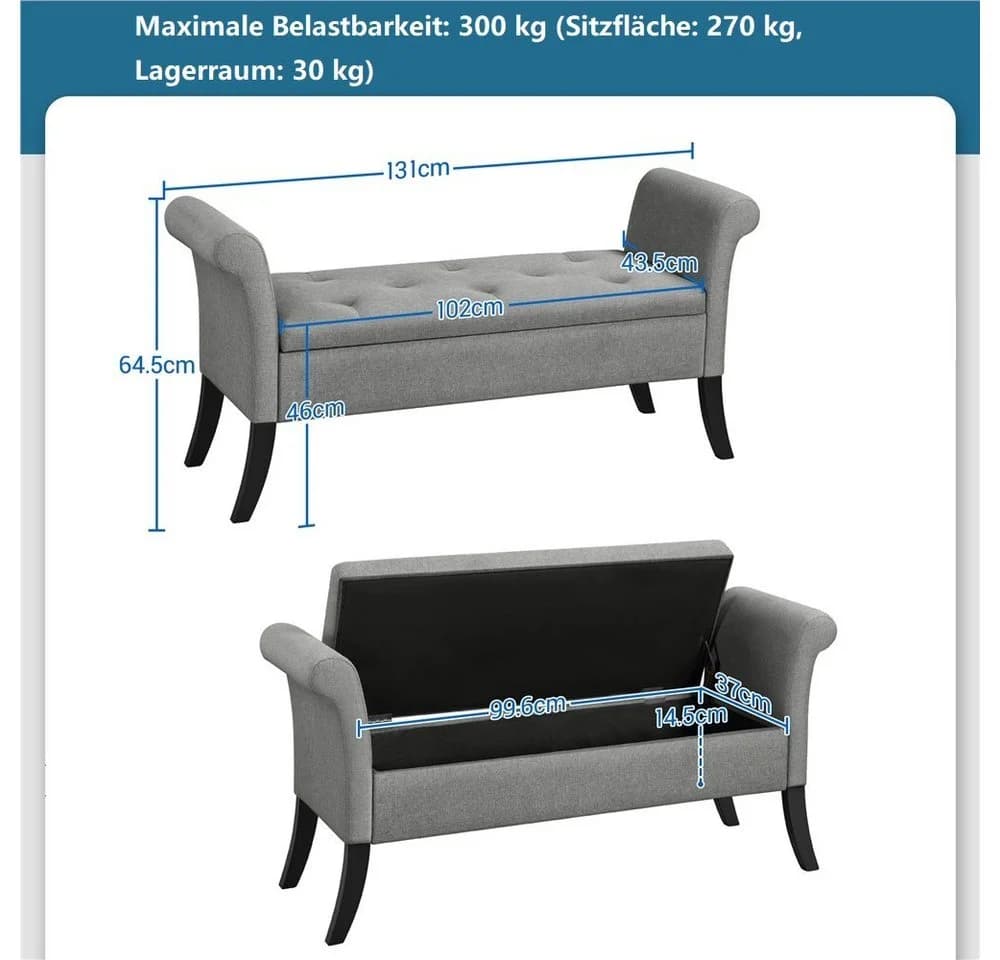 Yaheetech Sitzbank Hellgrau mit Stauraum und Armlehnen - Bild 5