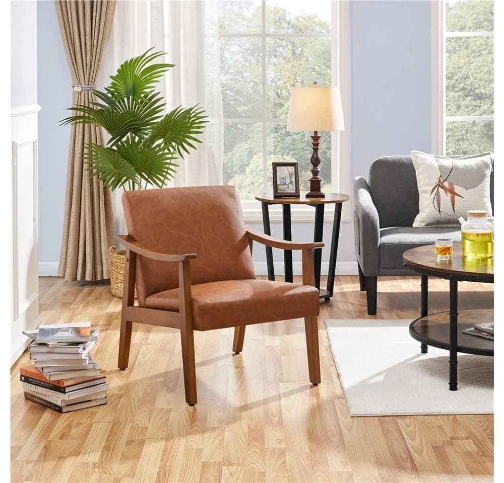 Yaheetech Relaxsessel Retro Loungesessel Kunstleder Hellbraun