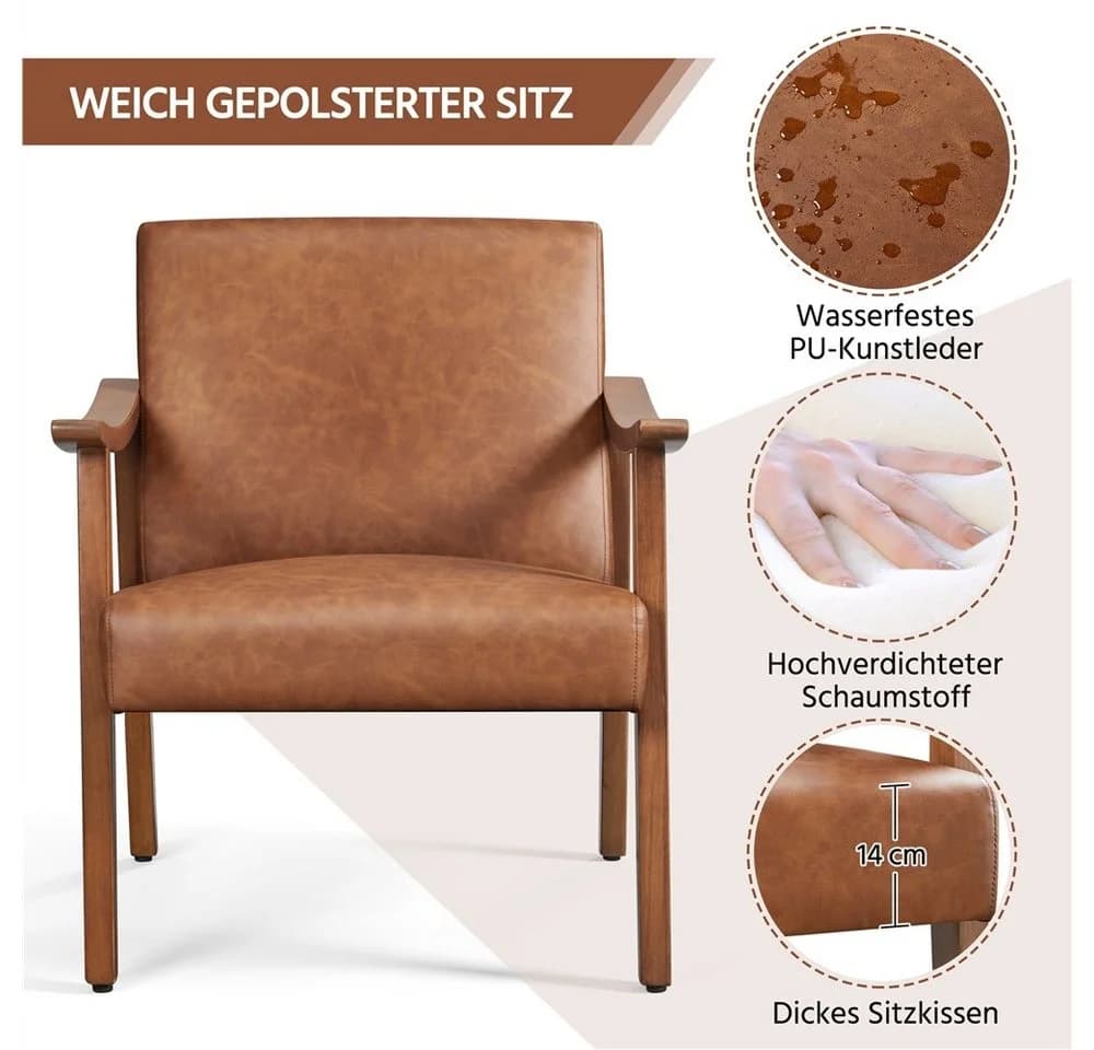 Yaheetech Relaxsessel Retro Loungesessel Kunstleder Hellbraun - Bild 5