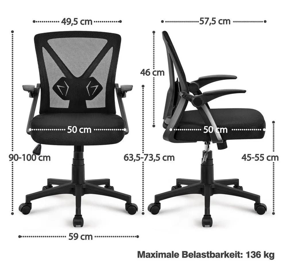 Yaheetech Drehstuhl Höhenverstellbar mit Lendenwirbelstütze & Klapparmlehnen - Bild 4