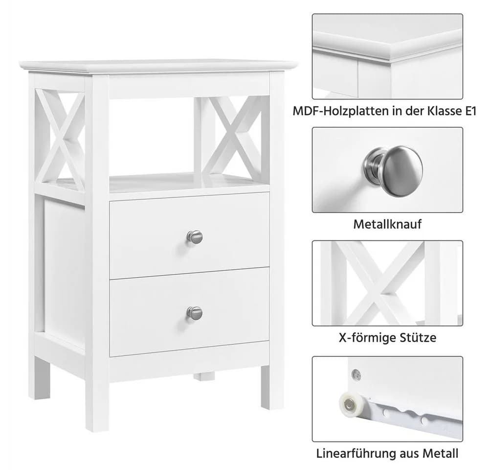 Yaheetech Nachtkonsole Weiß mit 2 Schubladen & Ablage - Bild 5