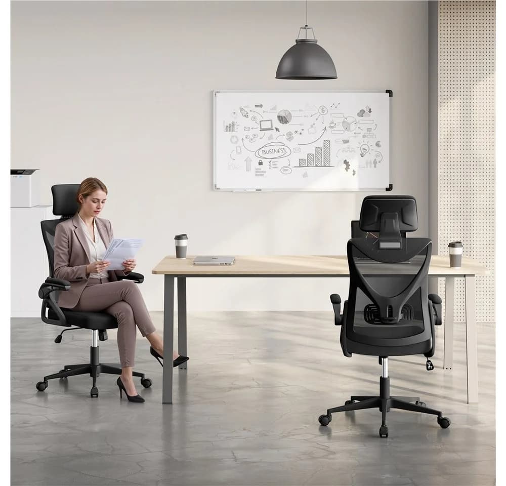 Yaheetech Bürostuhl Schwarz Ergonomisch mit Verstellbarer Kopfstütze - Bild 3