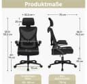 Yaheetech Bürostuhl Schwarz Ergonomisch mit Verstellbarer Kopfstütze Bild 4