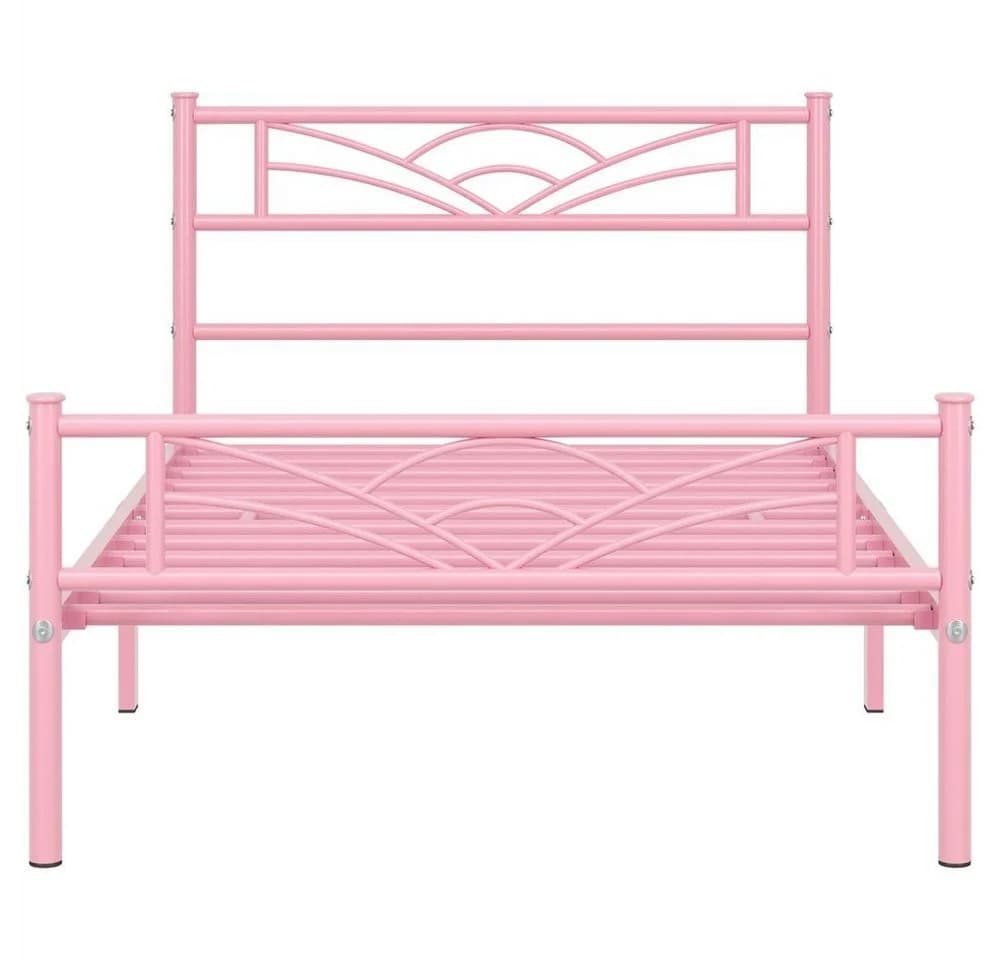 Yaheetech Metallbett Rosa mit Kopfteil und Stauraum