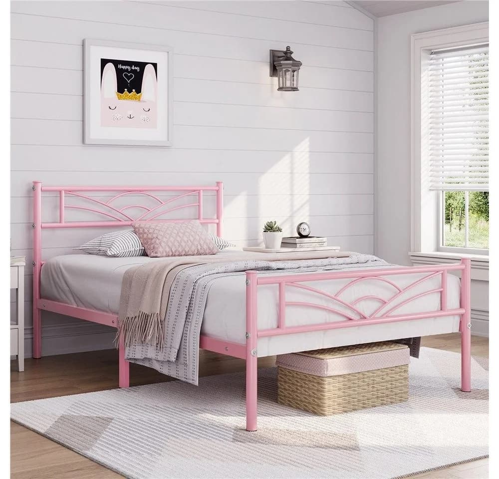 Yaheetech Metallbett Rosa mit Kopfteil und Stauraum - Bild 3