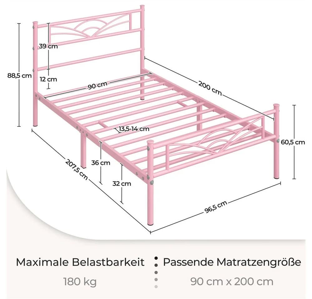 Yaheetech Metallbett Rosa mit Kopfteil und Stauraum - Bild 4