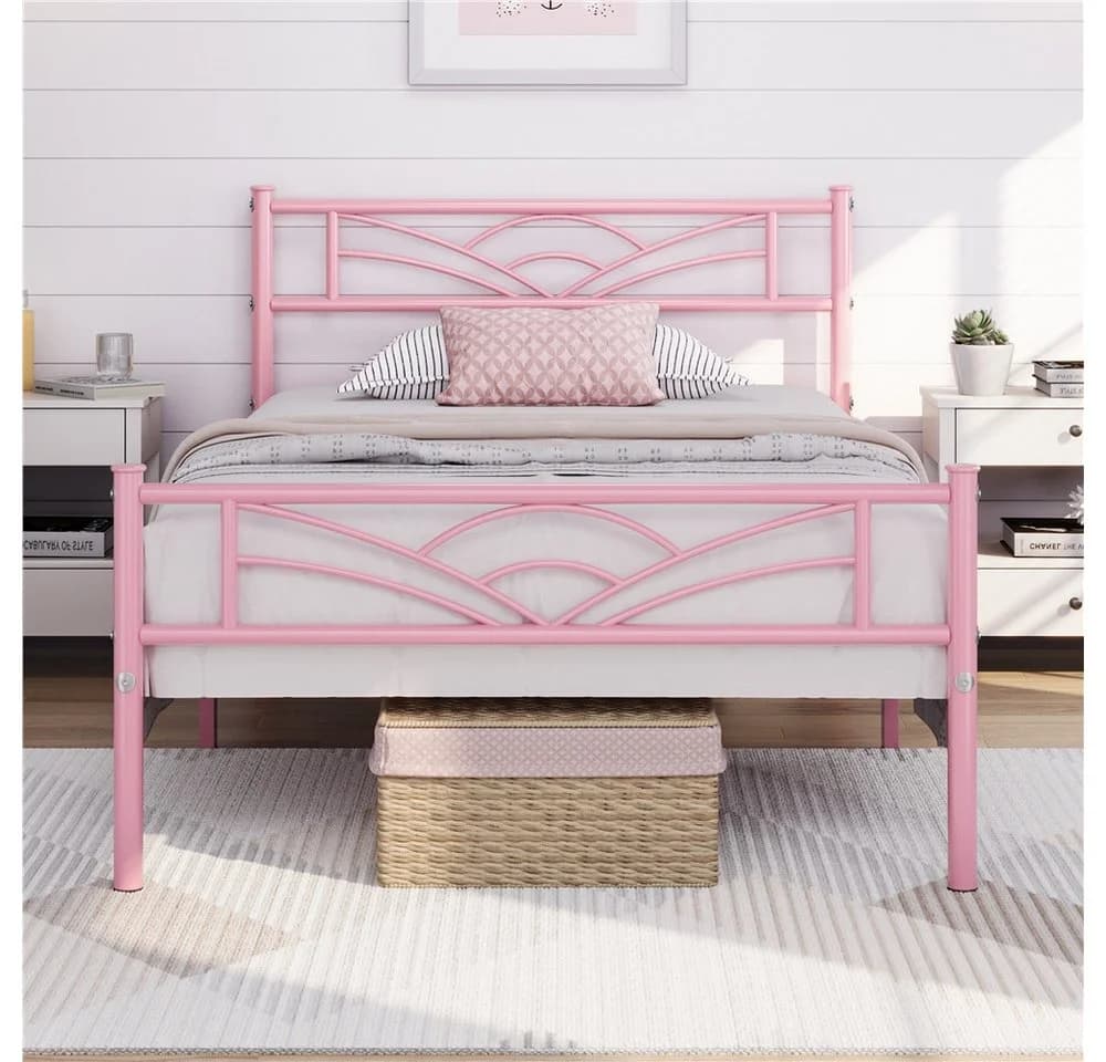 Yaheetech Metallbett Rosa mit Kopfteil und Stauraum - Bild 5